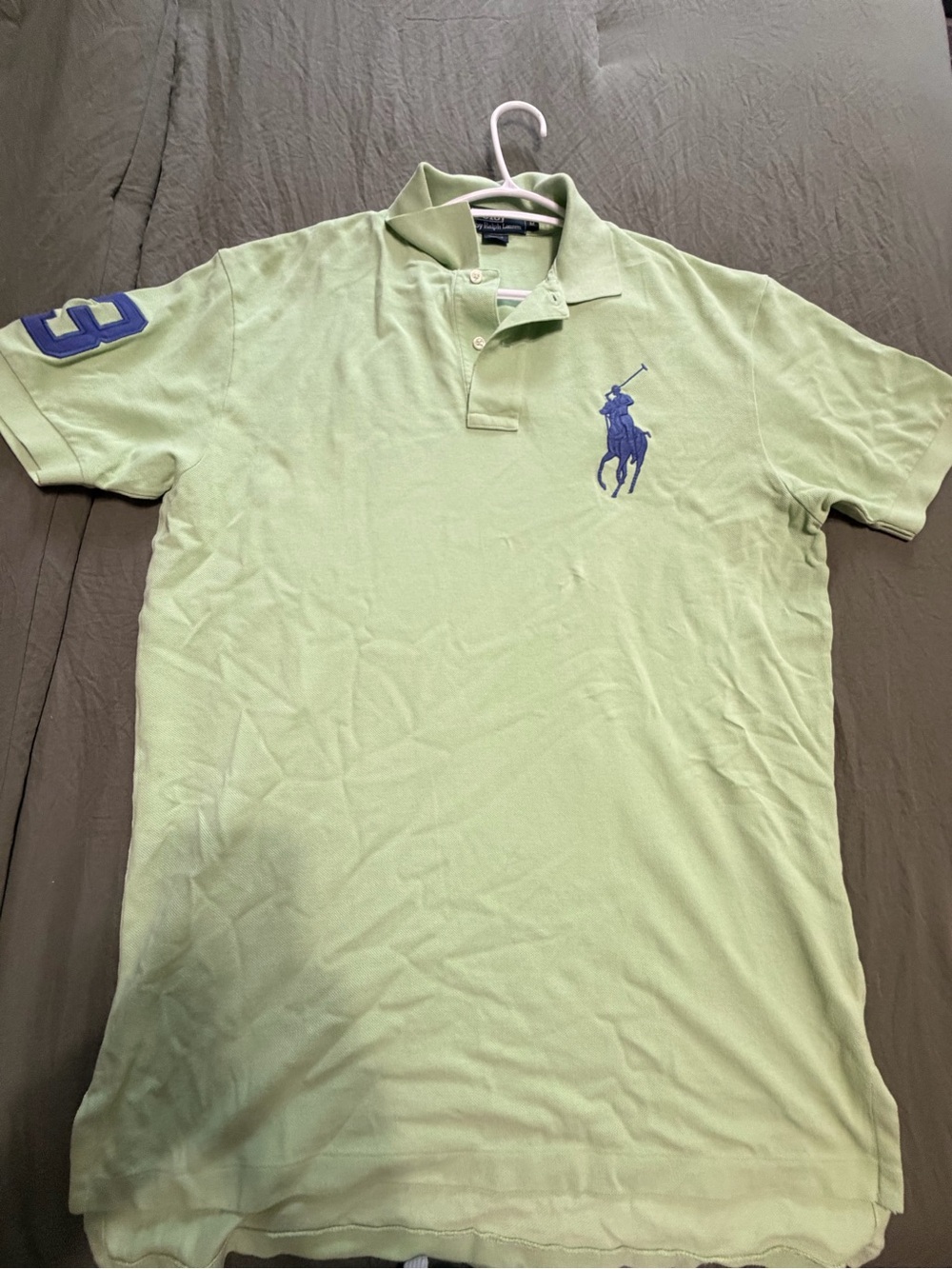 Ralph Lauren Light Green Polo with Navy Pony and Sleeve Patch